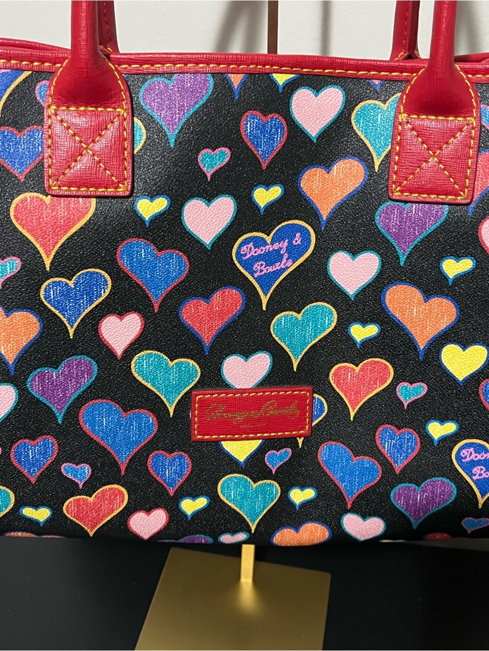 Dooney and Bourke Red-Trim Heart Print Open Tote Bag - Picture 2 of 13